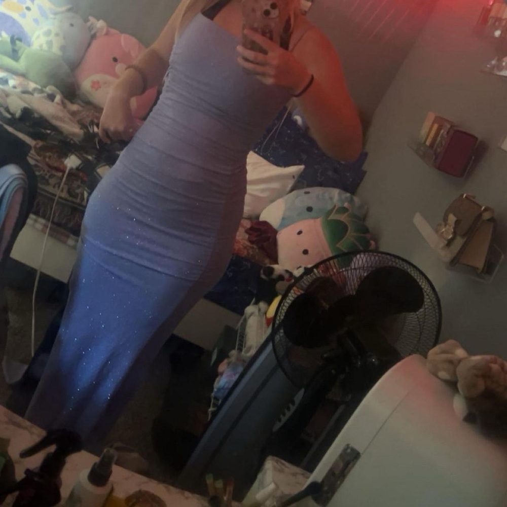 Windsor Lavender Sparkle Ruched Prom Dress